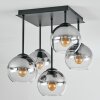 Koyoto ceiling light, globe light clear, Smoke-coloured, 5-light sources