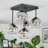 Koyoto ceiling light, globe light clear, Smoke-coloured, 5-light sources