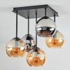 Koyoto ceiling light, globe light Amber, chrome, Smoke-coloured, 5-light sources
