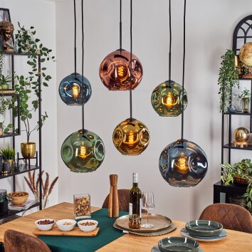 Ripoll hanging light, globe light, pendant light blue, gold, green, coppery, 6-light sources