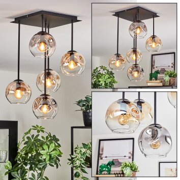 Ripoll ceiling light, globe light Amber, clear, Smoke-coloured, 5-light sources