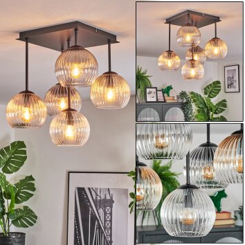 Koyoto ceiling light, globe light Amber, clear, Smoke-coloured, 5-light sources