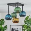 Koyoto ceiling light, globe light blue, gold, green, 5-light sources