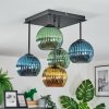 Koyoto ceiling light, globe light blue, gold, green, 5-light sources