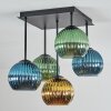 Koyoto ceiling light, globe light blue, gold, green, 5-light sources
