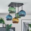 Koyoto ceiling light, globe light blue, gold, green, 5-light sources
