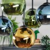 Koyoto ceiling light, globe light blue, gold, green, 5-light sources