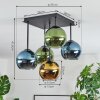 Koyoto ceiling light, globe light blue, gold, green, 5-light sources