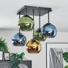 Koyoto ceiling light, globe light blue, gold, green, 5-light sources
