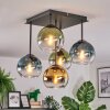 Koyoto ceiling light, globe light blue, gold, green, clear, 5-light sources