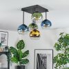 Koyoto ceiling light, globe light blue, gold, green, clear, 5-light sources
