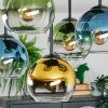 Koyoto ceiling light, globe light blue, gold, green, clear, 5-light sources