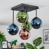 Gastor ceiling light, globe light blue, green, coppery, 5-light sources
