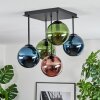 Gastor ceiling light, globe light blue, green, coppery, 5-light sources