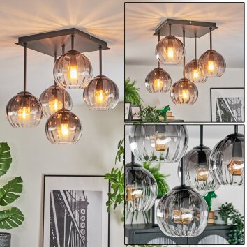 Koyoto ceiling light, globe light 37 cm clear, Smoke-coloured, 5-light sources