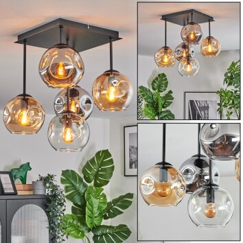Ripoll ceiling light, globe light Amber, clear, Smoke-coloured, 5-light sources
