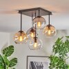 Koyoto ceiling light, globe light Amber, chrome, clear, Smoke-coloured, 5-light sources