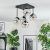 Koyoto ceiling light, globe light chrome, clear, Smoke-coloured, 5-light sources