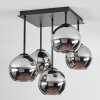 Koyoto ceiling light, globe light chrome, Smoke-coloured, 5-light sources