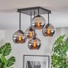 Koyoto ceiling light, globe light chrome, Smoke-coloured, 5-light sources