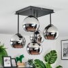 Koyoto ceiling light, globe light chrome, Smoke-coloured, 5-light sources
