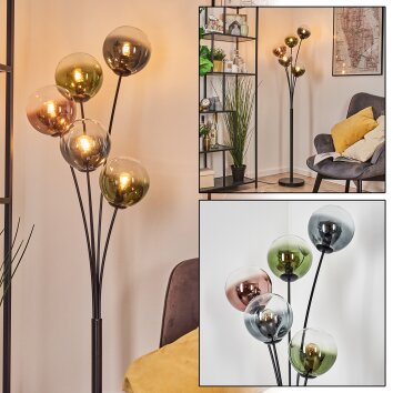 Gastor globe light, floor lamp blue, green, clear, coppery, 5-light sources