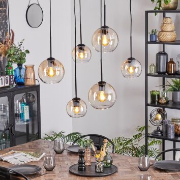 Koyoto hanging light, globe light, pendant light Amber, clear, 6-light sources