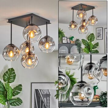 Ripoll ceiling light, globe light clear, Smoke-coloured, 5-light sources