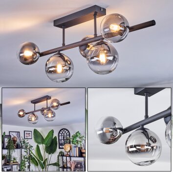 Chehalis ceiling light, globe light clear, Smoke-coloured, 5-light sources
