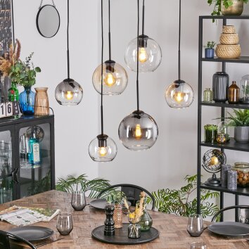 Koyoto hanging light, globe light, pendant light Amber, clear, Smoke-coloured, 6-light sources