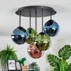 Gastor ceiling light, globe light blue, green, coppery, 5-light sources