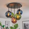 Gastor ceiling light, globe light blue, green, coppery, 5-light sources