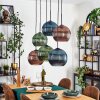 Koyoto hanging light, globe light, pendant light blue, green, coppery, 6-light sources