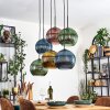 Koyoto hanging light, globe light, pendant light blue, gold, green, coppery, 6-light sources