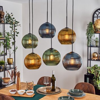 Koyoto hanging light, globe light, pendant light blue, gold, green, 6-light sources