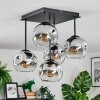 Ripoll ceiling light, globe light chrome, clear, Smoke-coloured, 5-light sources