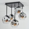 Ripoll ceiling light, globe light chrome, clear, Smoke-coloured, 5-light sources