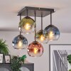 Koyoto ceiling light, globe light blue, green, clear, coppery, 5-light sources