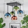 Koyoto ceiling light, globe light blue, green, clear, coppery, 5-light sources