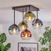 Koyoto ceiling light, globe light blue, green, clear, coppery, 5-light sources