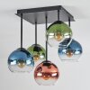 Koyoto ceiling light, globe light blue, green, clear, coppery, 5-light sources