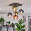 Koyoto ceiling light, globe light blue, green, clear, coppery, 5-light sources