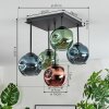 Ripoll ceiling light, globe light blue, green, coppery, 5-light sources