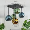 Ripoll ceiling light, globe light blue, gold, green, 5-light sources