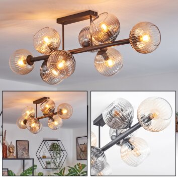 Koyoto ceiling light, globe light Amber, clear, Smoke-coloured, 8-light sources