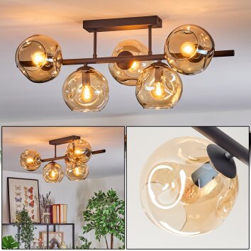Ripoll ceiling light, globe light Amber, 5-light sources