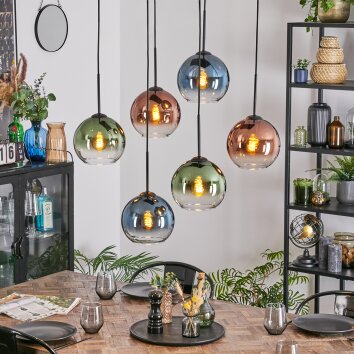 Koyoto hanging light, globe light, pendant light blue, green, clear, coppery, 6-light sources