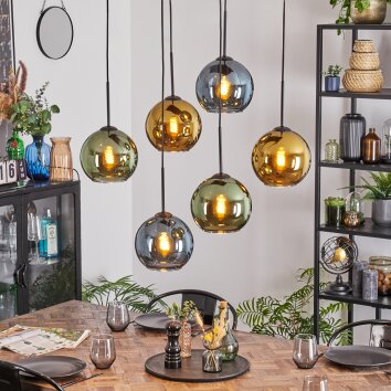 Koyoto hanging light, globe light, pendant light blue, gold, green, 6-light sources
