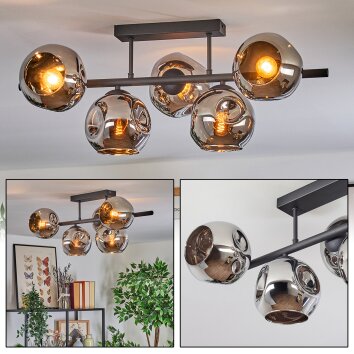 Ripoll ceiling light, globe light chrome, Smoke-coloured, 5-light sources