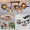 Ripoll ceiling light, globe light chrome, clear, Smoke-coloured, 5-light sources